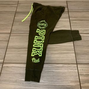 PINK Victoria’s Secret Neon & Army Green Joggers